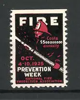 Reklamemarke Fire Prevention Week & National Fire Protection Association 1925, Feuerwehrmann