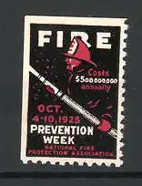 Reklamemarke Fire Prevention Week & National Fire Protection Association 1925, Feuerwehrmann