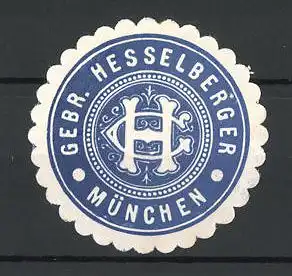 Präge-Reklamemarke Gebrüder Hesselberger, München, Firmenlogo