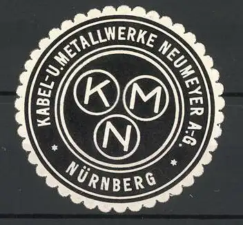 Präge-Reklamemarke Kabel- und Metallwerke Neumayer AG, Nürnberg, Firmenlogo