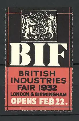 Reklamemarke London, British Industries Fair BIF 1932, Wappen