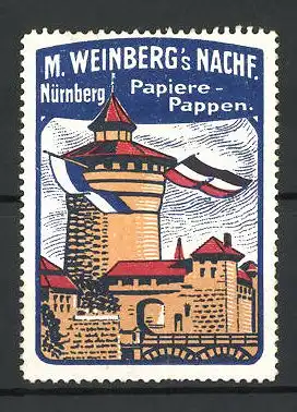 Reklamemarke Papiere und Pappen von M. Weinberg, Nürnberg, Schloss-Ansicht