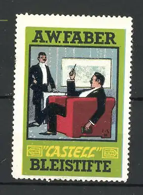Künstler-Reklamemarke Castell Bleistifte, A. W. Faber, Herren im Gespräch