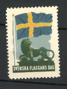 Reklamemarke Svenska Flaggans Dag, Flagge und Löwendenkmal