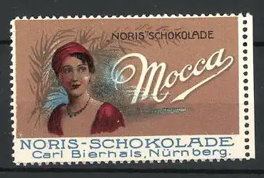 Reklamemarke Noris Schokolade, Marke Mocca, Carl Bierhals, Nürnberg, Frauenportrait
