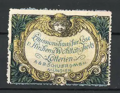 Reklamemarke Emissionshaus für Lose von Kirchen und Wohltätigkeislotterien, A. & B. Schuler, München