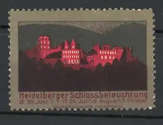 Reklamemarke Heidelberg, Schlossbeleuchtung, Schloss-Ansicht