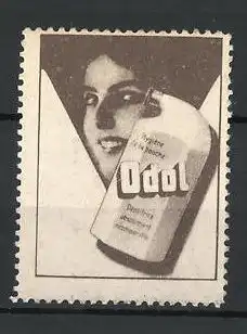 Reklamemarke Odol Mundwasser, Frauenportrait und Flasche