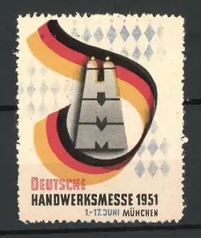 Reklamemarke München, Deutsche Handwerksmesse 1951, Messelogo Flagge und Turm