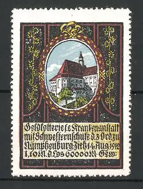 Reklamemarke Geldlotterie f. e. Krankenanstalt mit Schwesternschule Nymphenburg 1912, A. & B. Schuler München