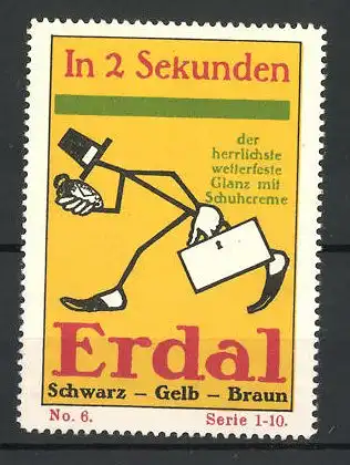 Reklamemarke Erdal Schuhcreme ist herrlicher wetterfester Glanz, Figur mit Taschenuhr und Koffer