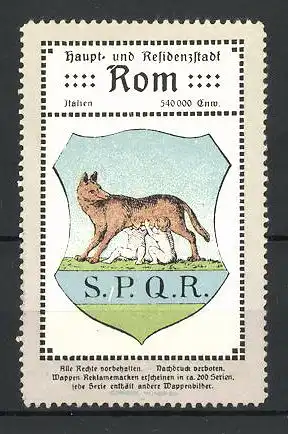 Reklamemarke Rom, Haupt- und Residenzstadt Italiens, Stadtwappen