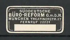 Foto-Reklamemarke Süddeutsche Büro-Reform GmbH, Theatinerstr. 17, München