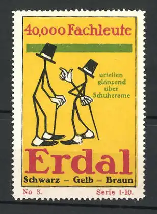 Reklamemarke Erdal sparsame Schuhcreme, Figuren mit Hüten und Gehstöckern im Gespräch, Serie 1-10, No. 3