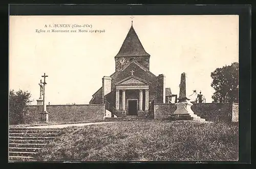 AK Buncey, Eglise et Monument aux Morts 1914-1918