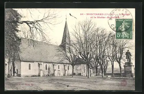 AK Montbard, L`Eglise et la Statue de Buffon