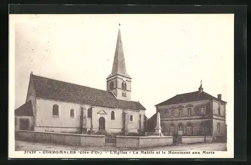 AK Corrombles, L`Eglise, La Mairie et le Monument aux Morts