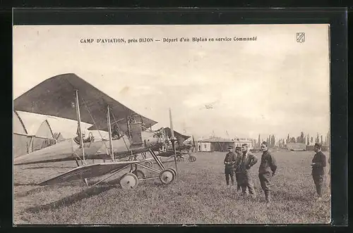 AK Longvic, Camp d`Aviation - Départ d`un Biplan, Flugplatz, Doppeldecker, Flugzeug