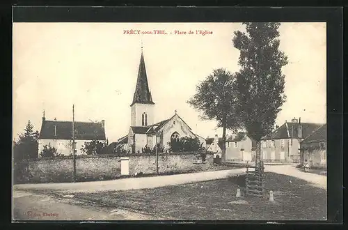 AK Précy-sous-Thil, Place de l`Eglise, Ortspartie mit Kirche