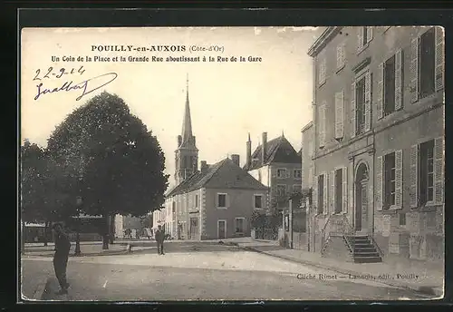 AK Pouilly-en-Auxois, un Coin de la Place et la Grande Rue aboutissant à la Rue de la Gare