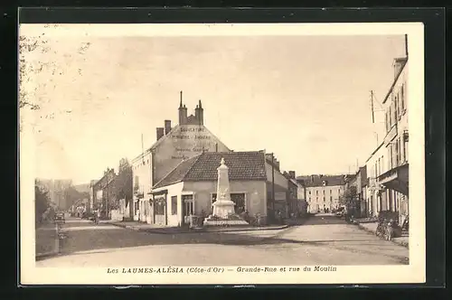 AK Les Laumes-Alesia, Grande Rue et Rue du Moulin, Monument aux Morts