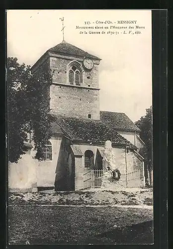 AK Messigny, Monument élevé en l`Honneur des Morts de la Guerre