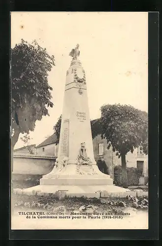 AK Tilchatel, Monument élevé aux Enfants de la Commune morts pour la Patrie 1914-1918