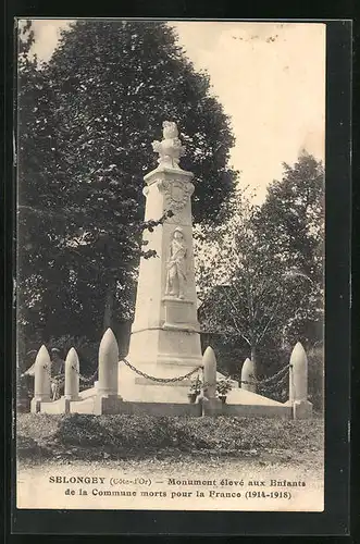 AK Selongey, Monument élevé aux Enfants de la Commune morts pour la France 1914-1918