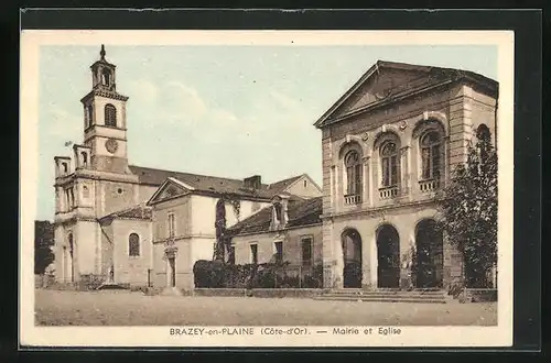 Künstler-AK Brazey-en-Plaine, Mairie et Eglise