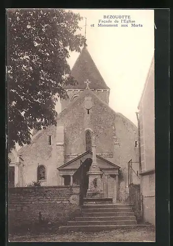 AK Bezouotte, Facade de l`Eglise et Monument aux Morts