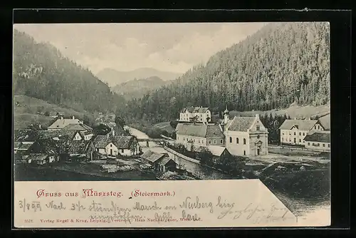 AK Mürzsteg, Gruss mit der Mürz und Kirche