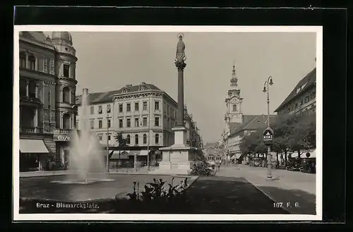 AK Graz, Sprudel auf dem Bismarckplatz