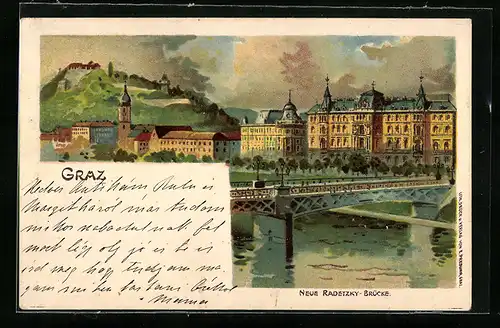 Künstler-AK Graz, die Neue Radetzky-Brücke