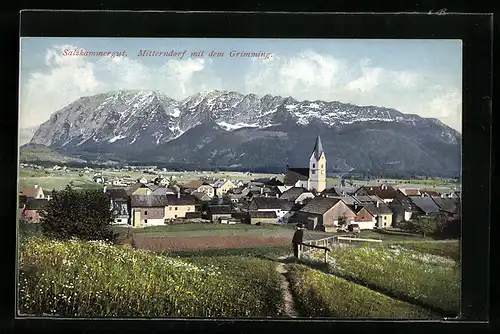 AK Mitterndorf Salzkammergut, Gesamtansicht mit dem Grimming