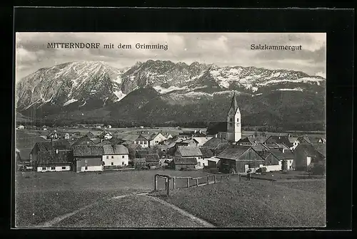 AK Mitterndorf im Salzkammergut, Totale mit dem Grimming