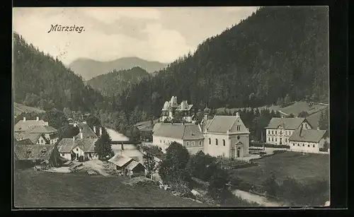 AK Mürzsteg, Teilansicht mit Kaiserl. Jagdschloss