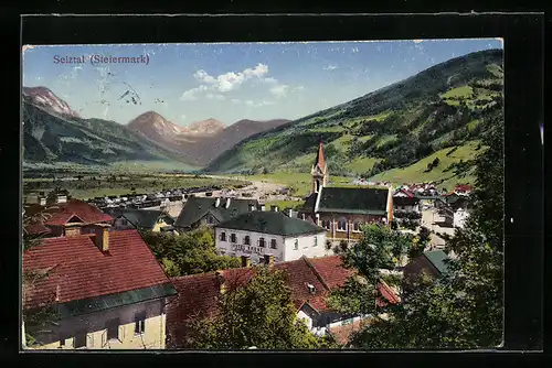 AK Selztal i. d. Stmk., Totalansicht mit Kirche und Hotel Krone