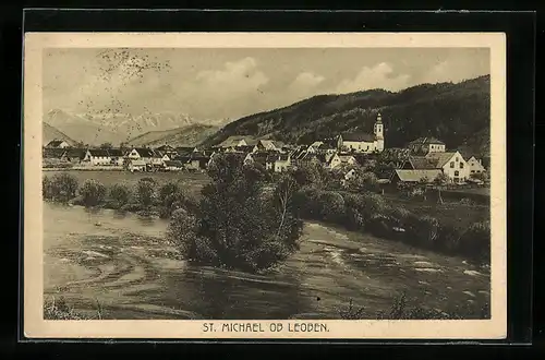 AK St. Michael ob Leoben, Uferpartie mit Kirche