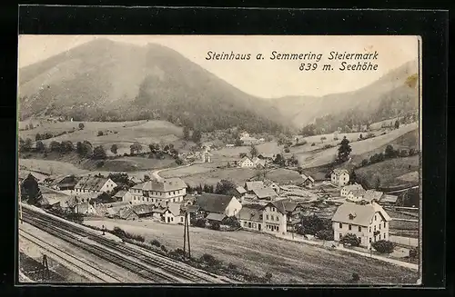 AK Steinhaus am Semmering i. d. Stmk., Gesamtansicht von den Bahngleisen aus gesehen