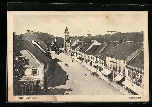 AK Leibnitz, Blick auf den Stadtplatz mit der Kirche und dem Rathaus