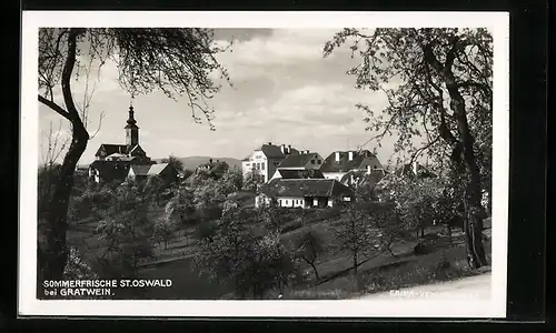 AK St. Oswald bei Plankenwarth, Ortsansicht mit der Kirche