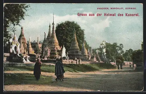 AK Mandalay, Pagodas mit Passanten