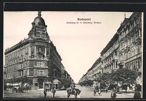 AK Budapest, Passanten auf der Andrassy Strasse