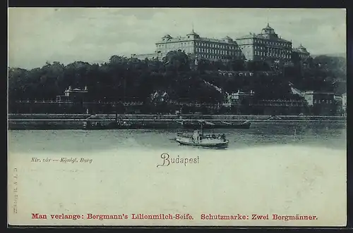 Mondschein-AK Budapest, Boote unter der Königlichen Burg