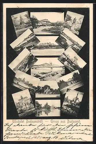 AK Budapest, Denkmal, Parkanlagen, Brücke, Stadttotale, Kirche