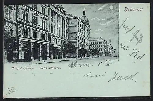 Mondschein-AK Budapest, das Nationaltheater