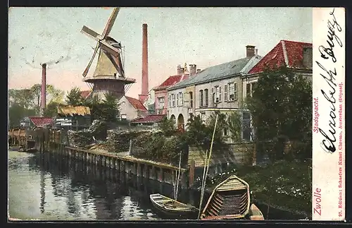 AK Zwolle, Stadsgracht, Windmühle, Boote