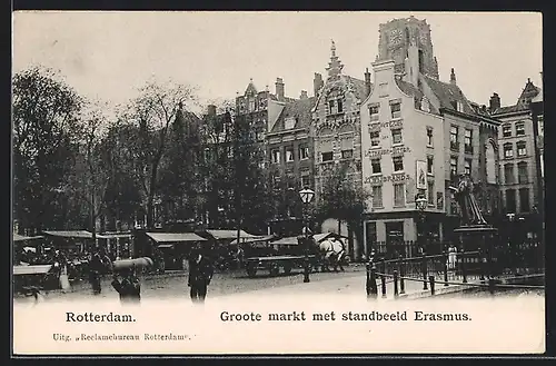 AK Rotterdam, Groote markt met standbeeld Erasmus