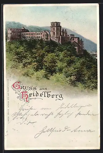 Lithographie Heidelberg bei zunehmenden Mond