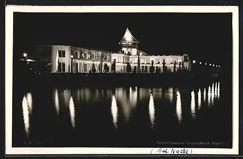 AK Starnberg, Gasthaus Undosabad bei Nacht